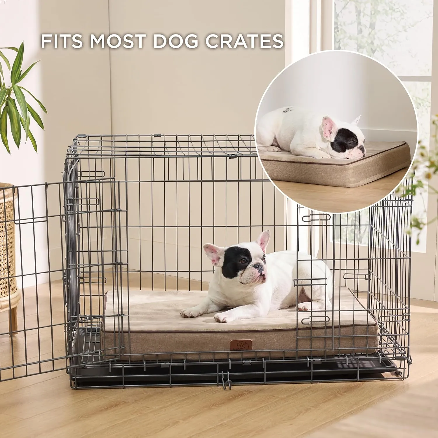 Bedsure Memory Foam Dog Bed Medium Size Dogs- Orthopedic Waterproof Pet Beds for Crate with Removable Washable Water-Resistant Cover and Nonskid Bottom - Plush Flannel Fleece Top Pet Mat, Khaki