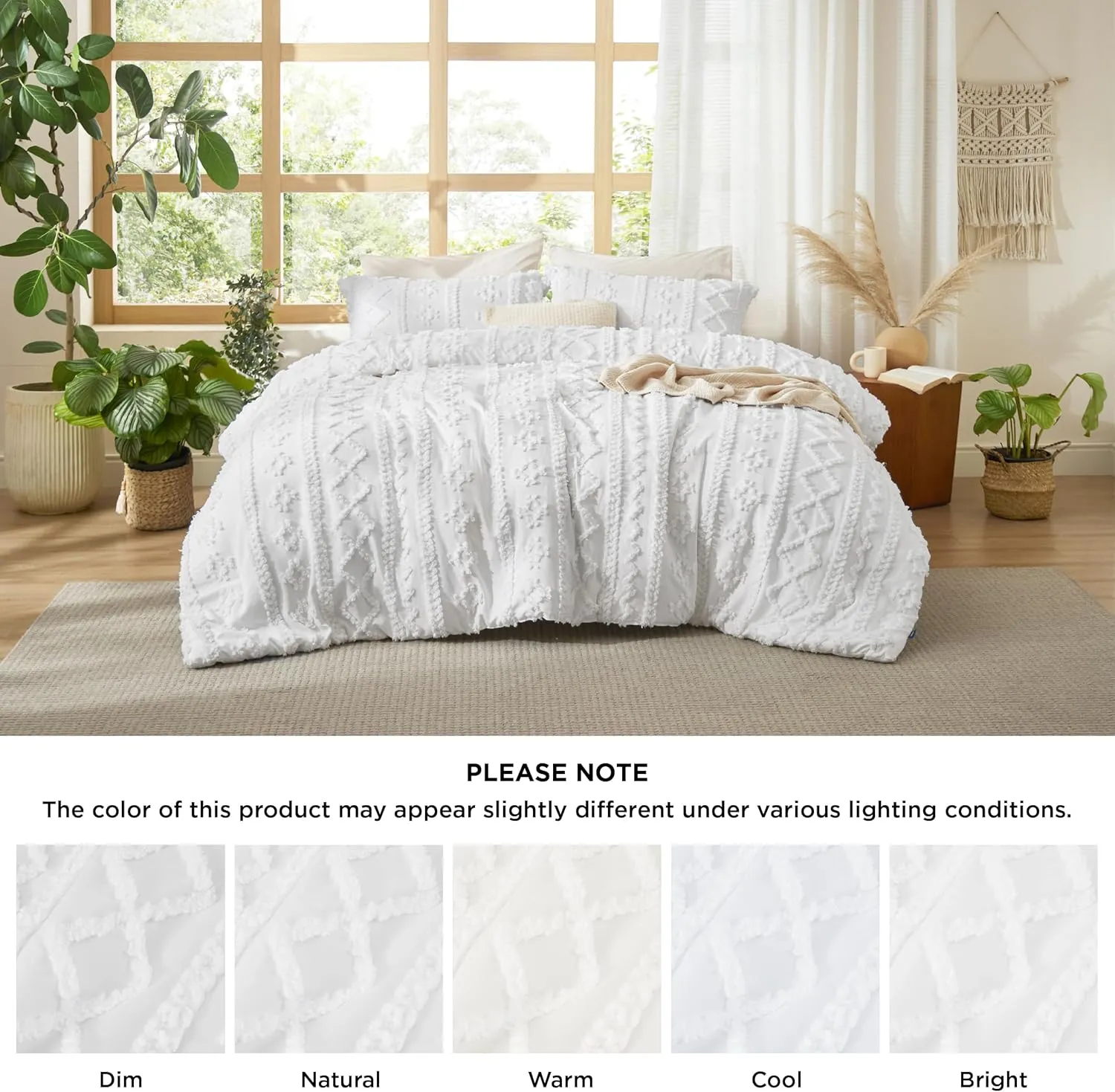 Bedsure Tufted Boho Comforter Set King Size - Bright White Boho Bed Set, GentleSoft™ 3 Pieces Farmhouse Shabby Chic Embroidery Bedding, Gifts for Woman, Soft Jacquard King Comforter for All Seasons