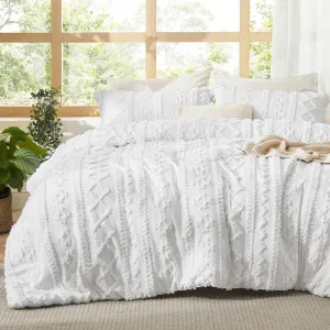 Bedsure Tufted Boho Comforter Set King Size - Bright White Boho Bed Set, GentleSoft™ 3 Pieces Farmhouse Shabby Chic Embroidery Bedding, Gifts for Woman, Soft Jacquard King Comforter for All Seasons