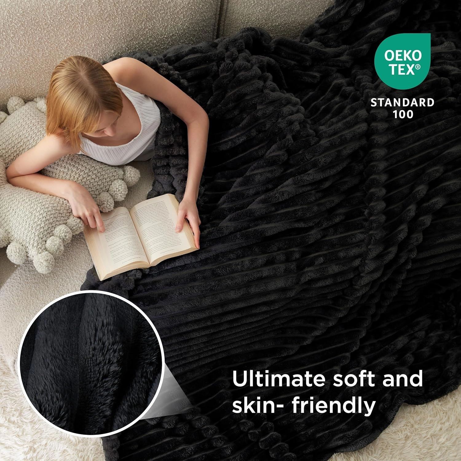 Bedsure Blankets Queen Size for Bed - GentleSoft Cozy Soft Blankets for Women, Cute Large Fleece Throws for Girls, Black, 90x90 Inches