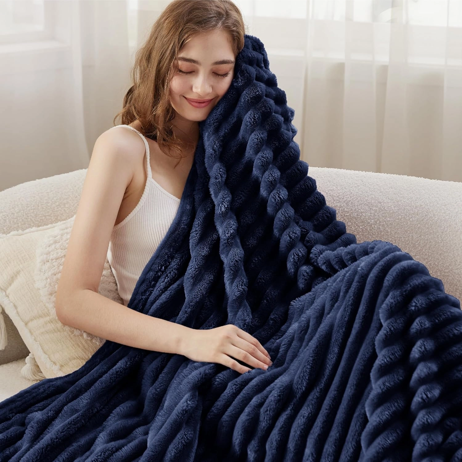 Bedsure Blue Fleece Blanket for Couch - GentleSoft Cozy Soft Blankets for Women, Cute Small Throws for Girls, 60x80 Inches