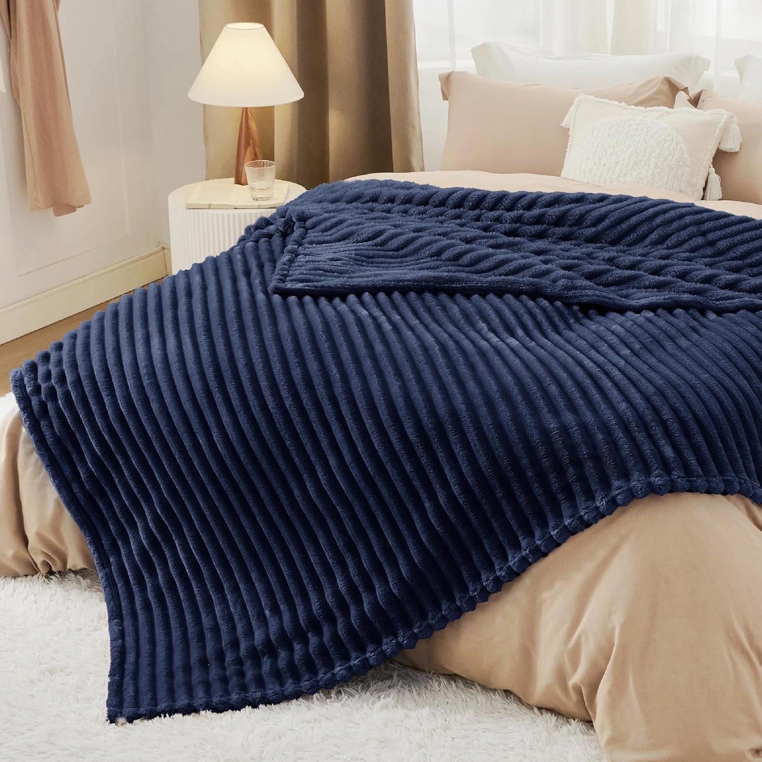 Bedsure Blue Fleece Blanket for Couch - GentleSoft Cozy Soft Blankets for Women, Cute Small Throws for Girls, 90x90 Inches