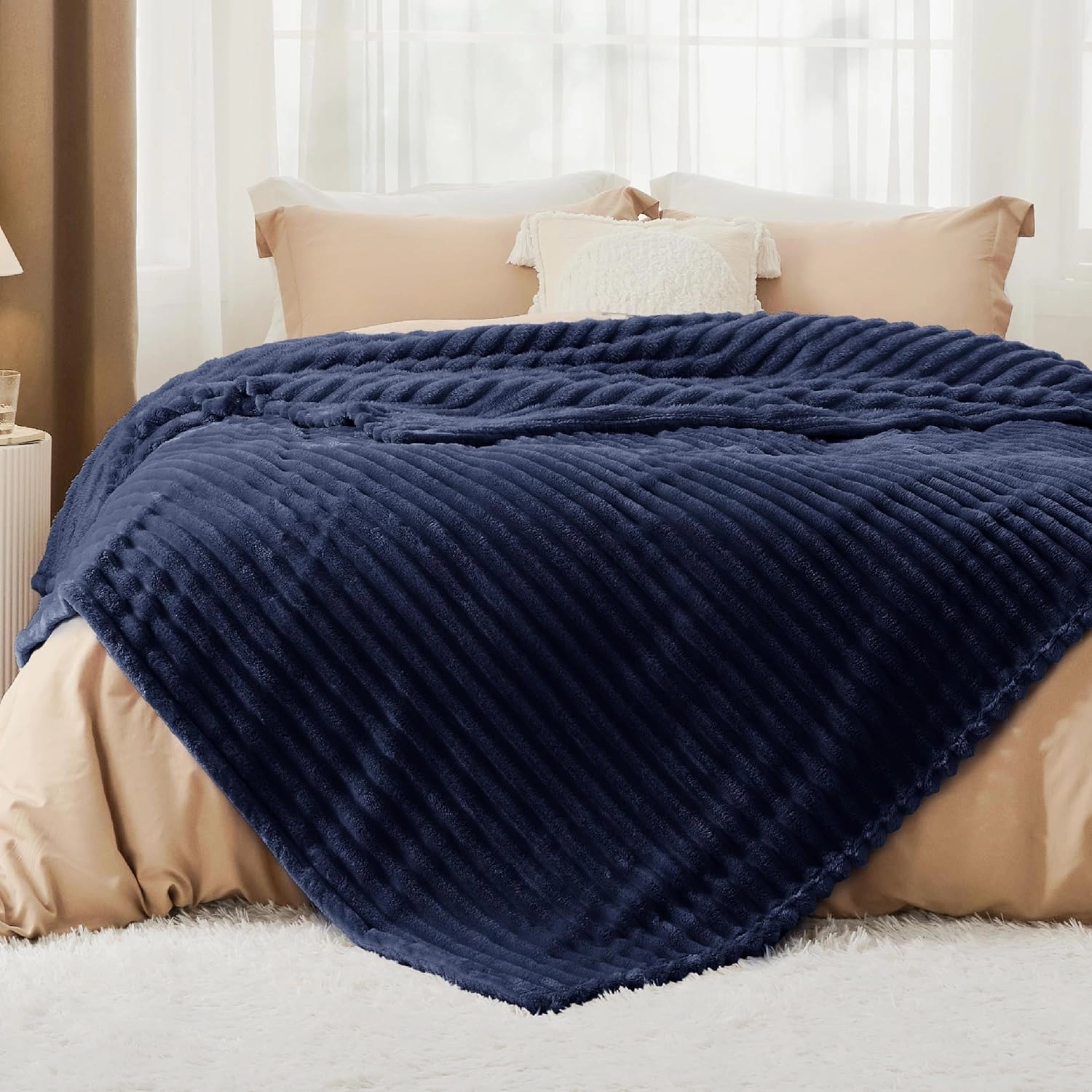Bedsure Blue Fleece Blanket for Couch - GentleSoft Cozy Soft Blankets for Women, Cute Small Throws for Girls, 90x90 Inches