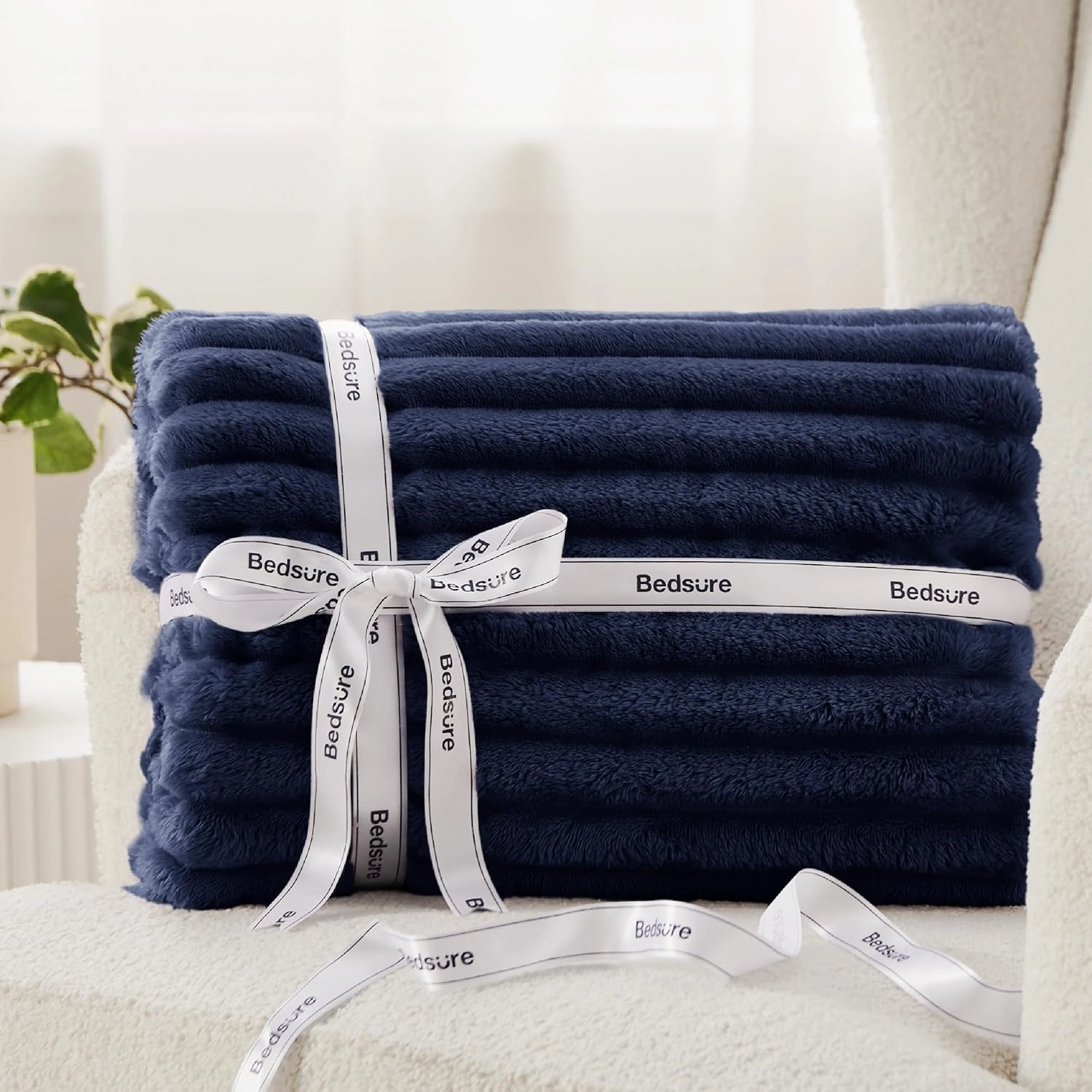 Bedsure Blue Fleece Blanket for Couch - GentleSoft Cozy Soft Blankets for Women, Cute Small Throws for Girls, 90x90 Inches