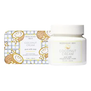 Beekman 1802 Coconut Cream Goat Milk Bar Soap (9 oz)   Coconut Cream Whipped Body Cream (8 oz) - Scented - Good for Sensitive Skin