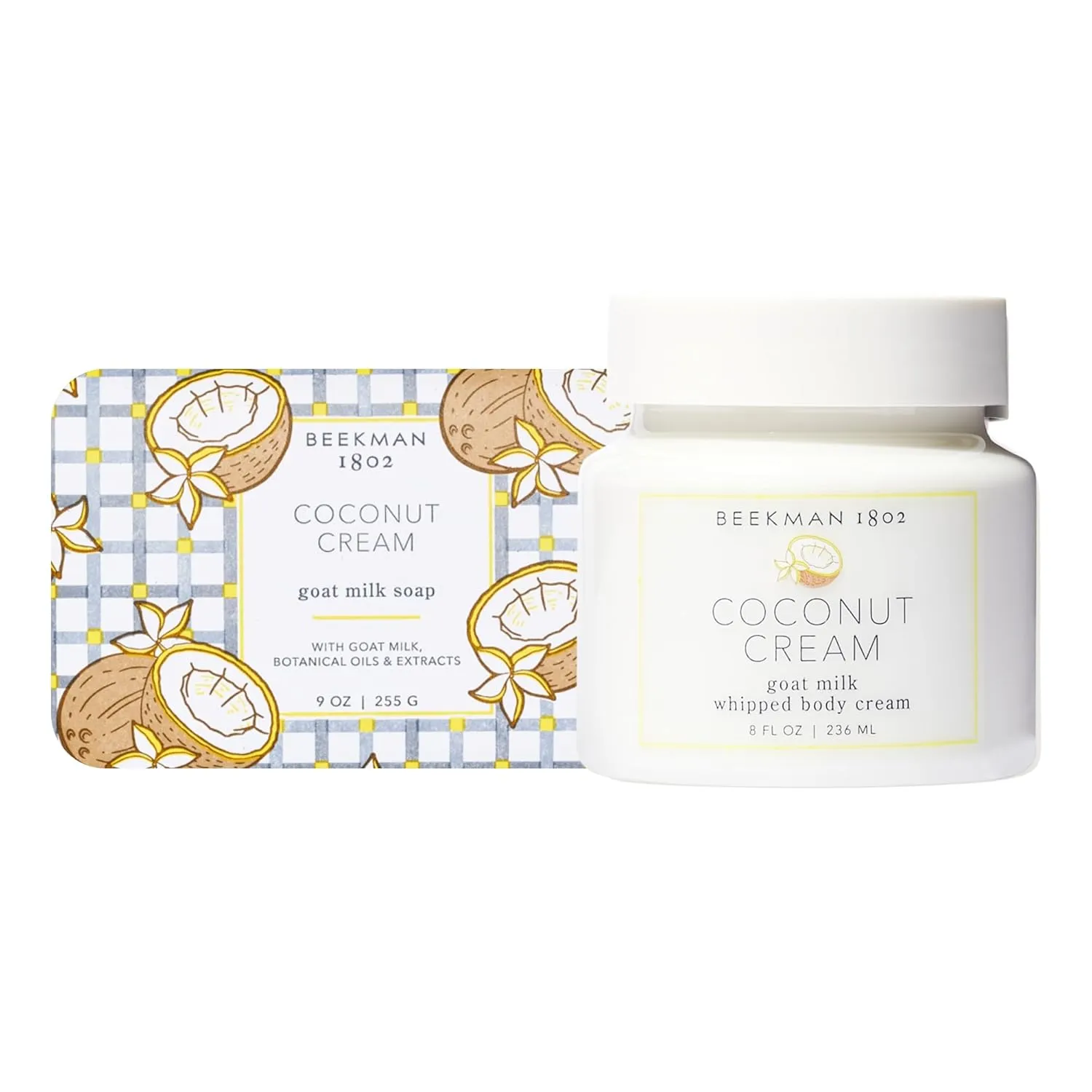 Beekman 1802 Coconut Cream Goat Milk Bar Soap (9 oz)   Coconut Cream Whipped Body Cream (8 oz) - Scented - Good for Sensitive Skin