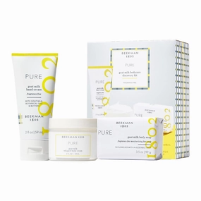 Beekman 1802 Pure Goat Milk Bodycare Minis Discovery Kit - Set of 3 - Unscented - Cleanses, Moisturizes & Hydrates - With Lactic Acid & Shea Butter - Good for Sensitive Skin - Cruelty Free