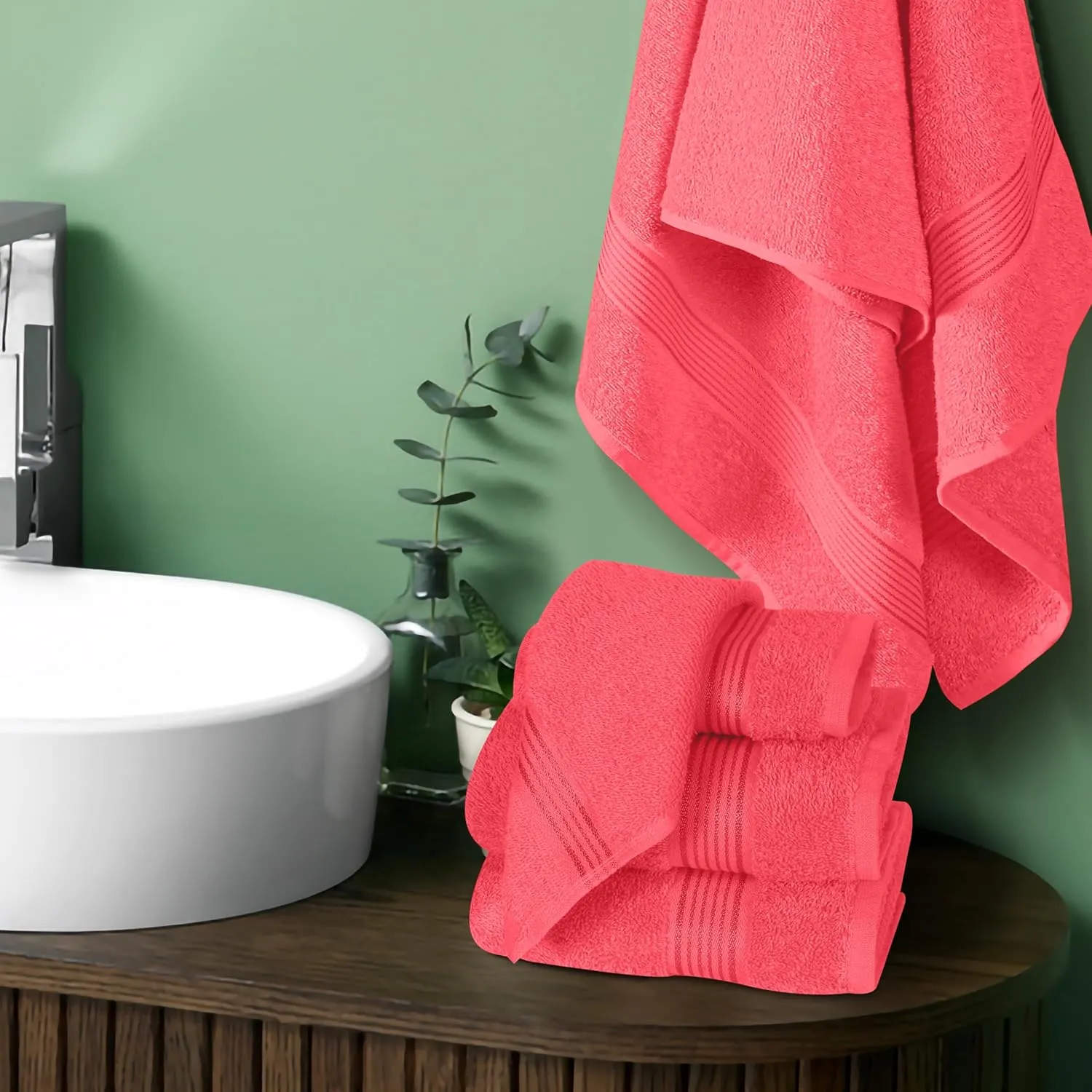 Belizzi Home Ultra Soft 6 Pack Cotton Towel Set, Contains 2 Bath Towels 28x55 inch, 2 Hand Towels 16x24 inch & 2 Wash Coths 12x12 inch, Ideal for Everyday use, Compact & Lightweight - Coral Orange