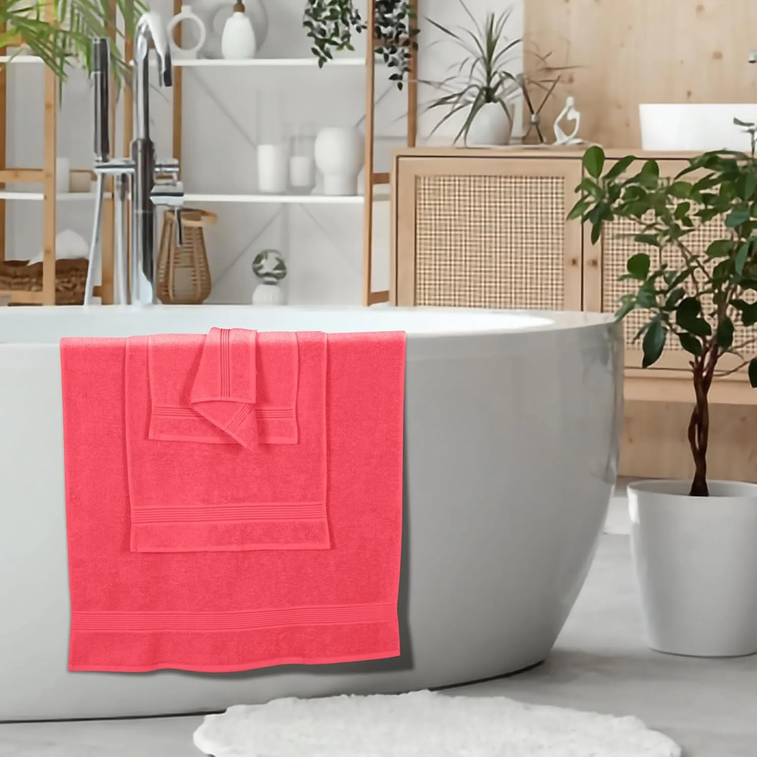 Belizzi Home Ultra Soft 6 Pack Cotton Towel Set, Contains 2 Bath Towels 28x55 inch, 2 Hand Towels 16x24 inch & 2 Wash Coths 12x12 inch, Ideal for Everyday use, Compact & Lightweight - Coral Orange