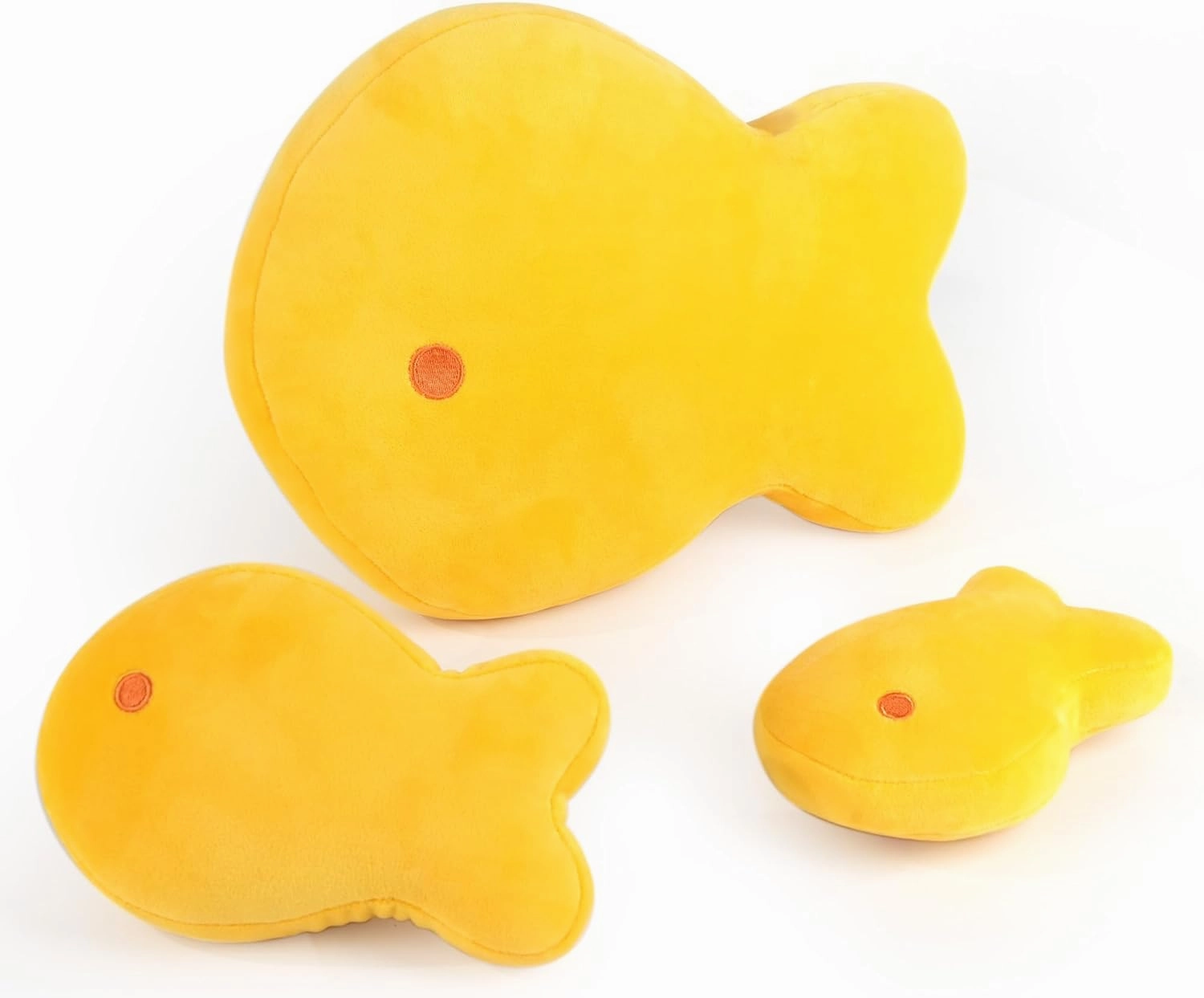 BenBen Goldfish Plush Toys, Set of 3, Goldfish Cracker Plushies, 11.5”, 7” and 6” Cute Gold Fish Stuffed Animal, Kawaii Food Plush, Fun Decorative Pillows for Room Décor