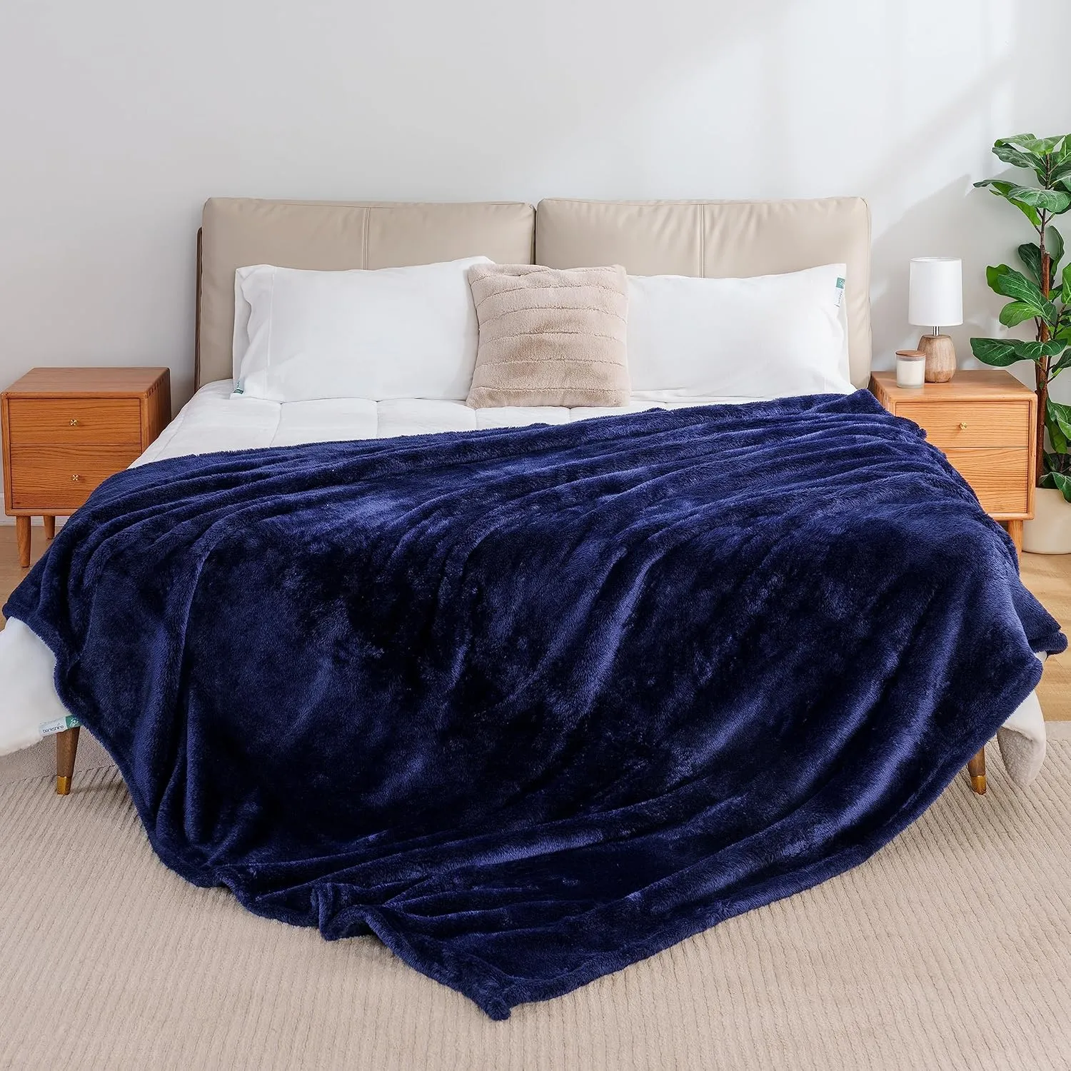 Berkshire Blanket Classic Extra-Fluffy™ Plush Blanket, Twin Size Bed Blanket, Soft Fuzzy Fluffy Long Hair Blanket for Couch Sofa Bed, Atlantis Dark Blue, 60x92 Inches