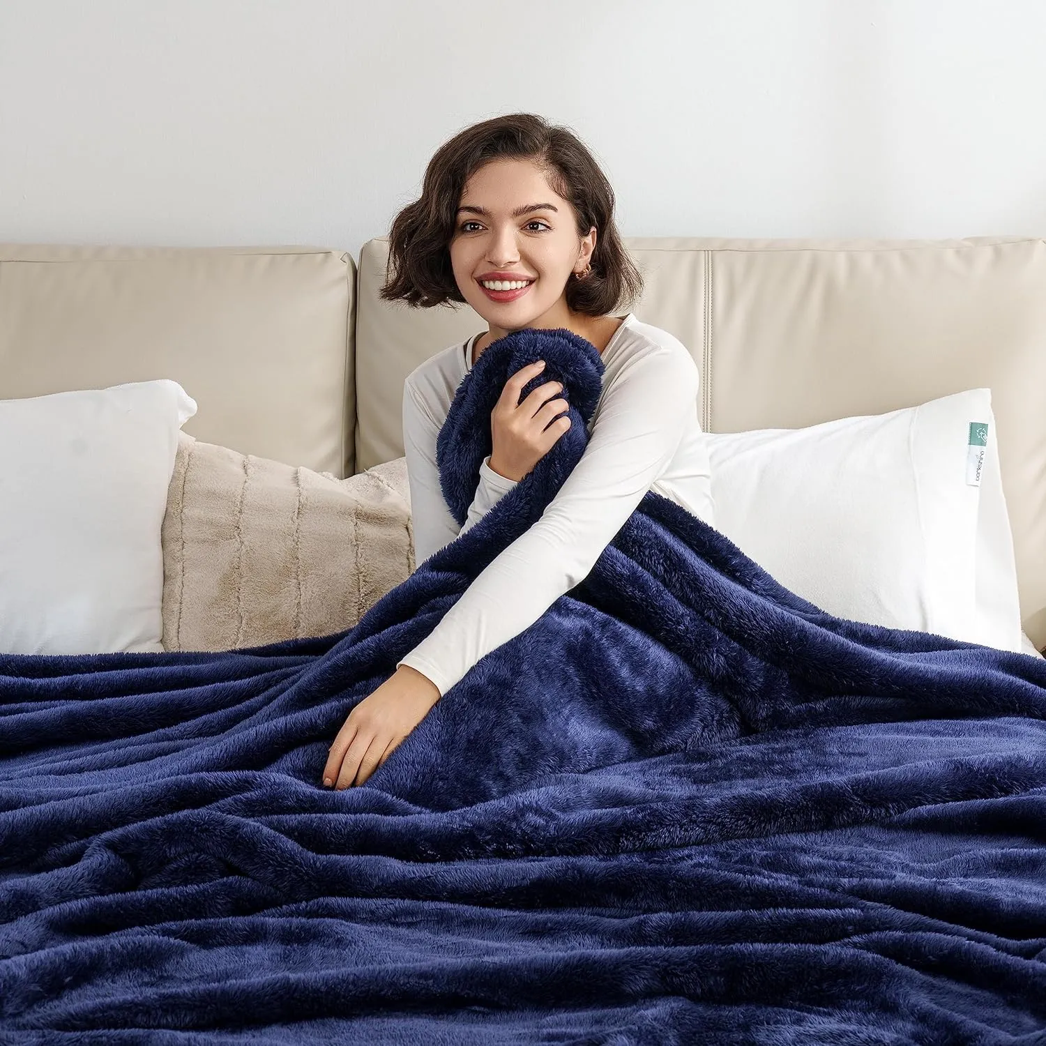 Berkshire Blanket Classic Extra-Fluffy™ Plush Blanket, Twin Size Bed Blanket, Soft Fuzzy Fluffy Long Hair Blanket for Couch Sofa Bed, Atlantis Dark Blue, 60x92 Inches