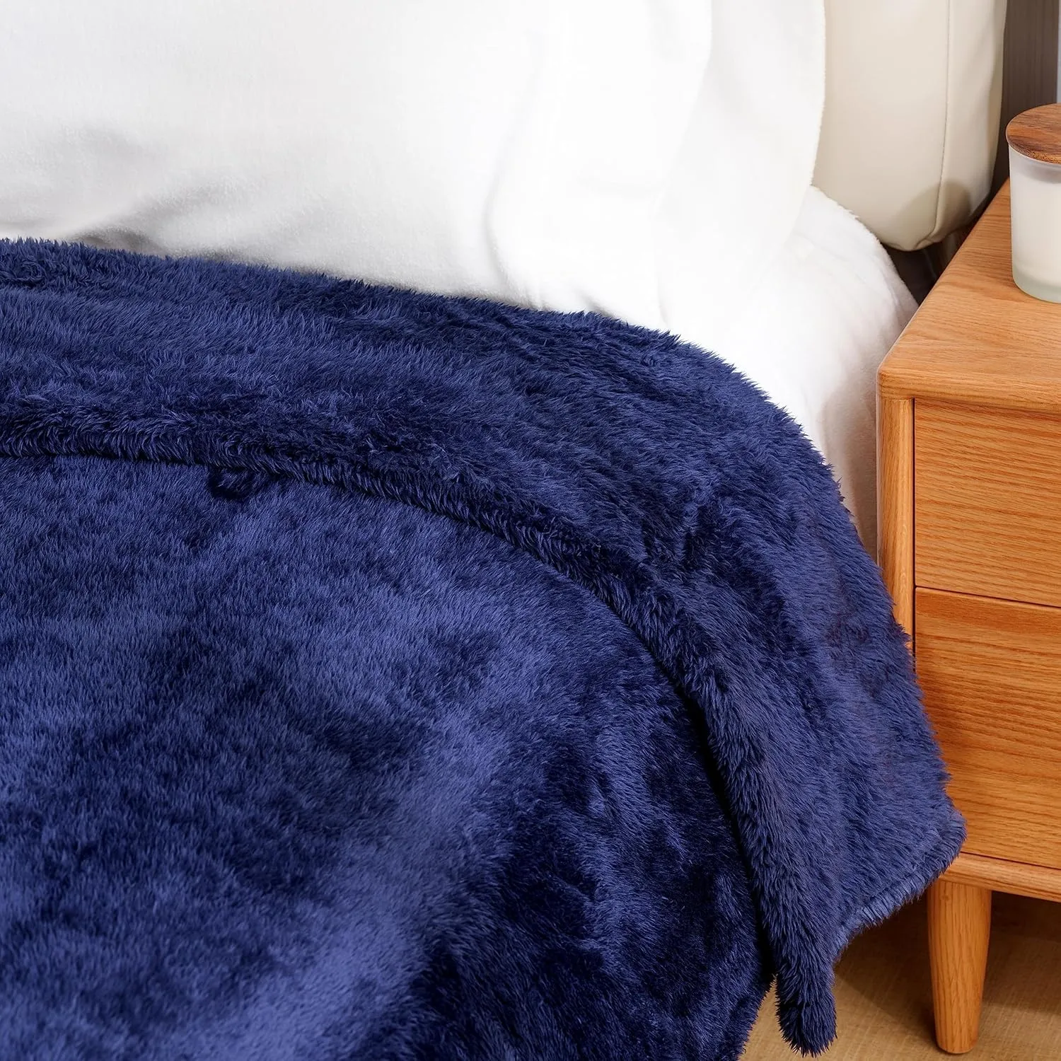 Berkshire Blanket Classic Extra-Fluffy™ Plush Blanket, Twin Size Bed Blanket, Soft Fuzzy Fluffy Long Hair Blanket for Couch Sofa Bed, Atlantis Dark Blue, 60x92 Inches