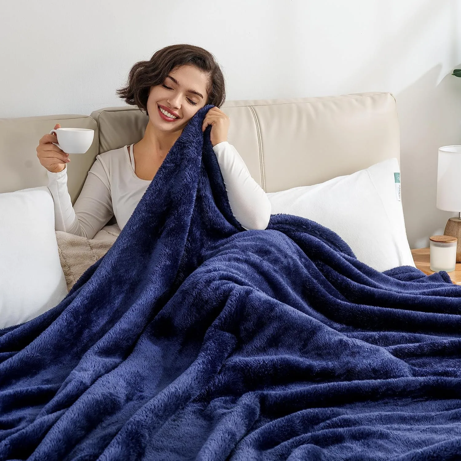 Berkshire Blanket Classic Extra-Fluffy™ Plush Blanket, Twin Size Bed Blanket, Soft Fuzzy Fluffy Long Hair Blanket for Couch Sofa Bed, Atlantis Dark Blue, 60x92 Inches
