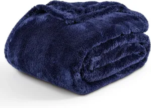 Berkshire Blanket Classic Extra-Fluffy™ Plush Blanket, Twin Size Bed Blanket, Soft Fuzzy Fluffy Long Hair Blanket for Couch Sofa Bed, Atlantis Dark Blue, 60x92 Inches