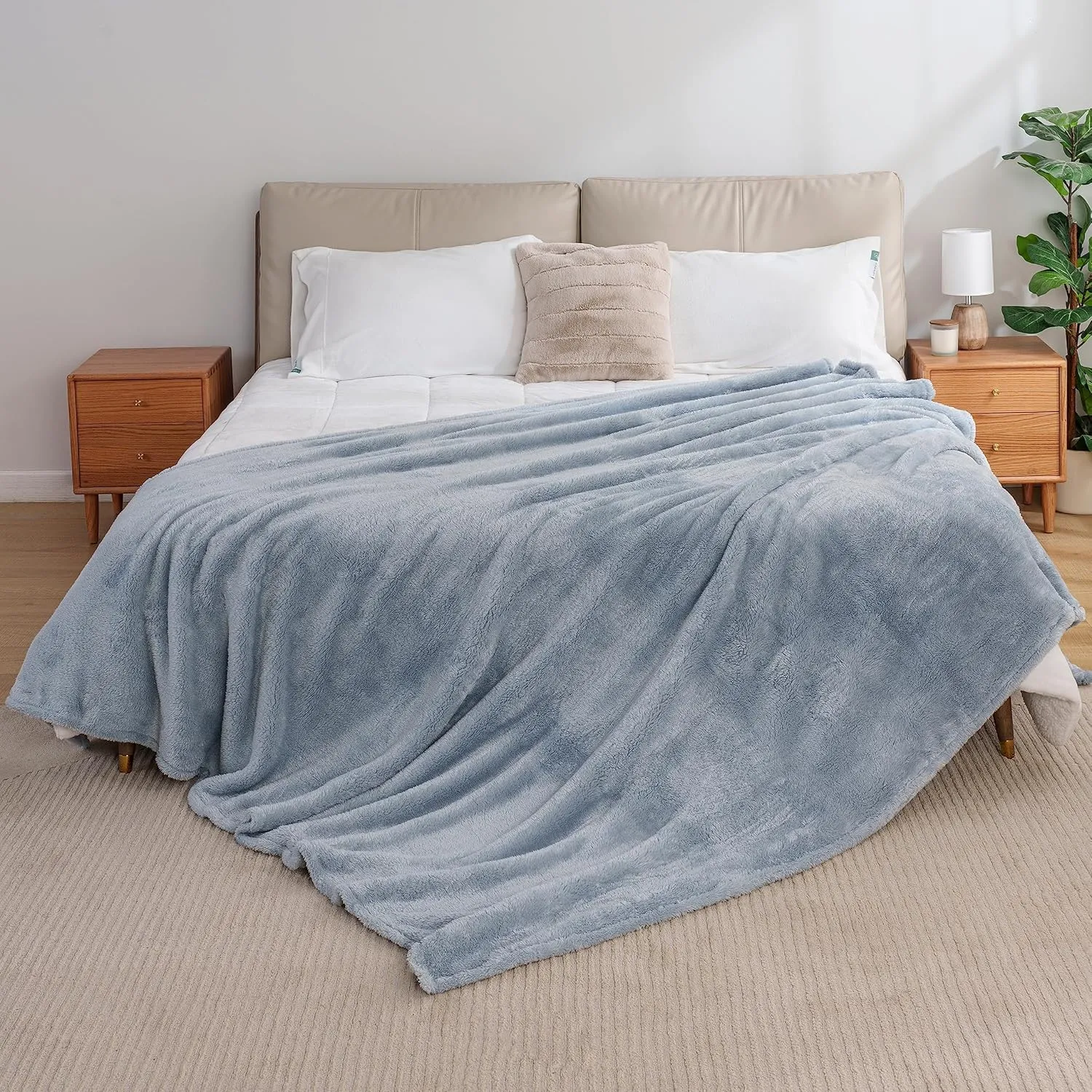 Berkshire Blanket Classic Extra-Fluffy™ Plush Blanket Twin Size, Soft Fuzzy Fluffy Long Hair Blanket for Couch Sofa Bed, Blue Mist, 60x92 Inches