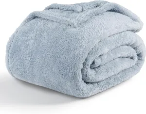 Berkshire Blanket Classic Extra-Fluffy™ Plush Blanket Twin Size, Soft Fuzzy Fluffy Long Hair Blanket for Couch Sofa Bed, Blue Mist, 60x92 Inches
