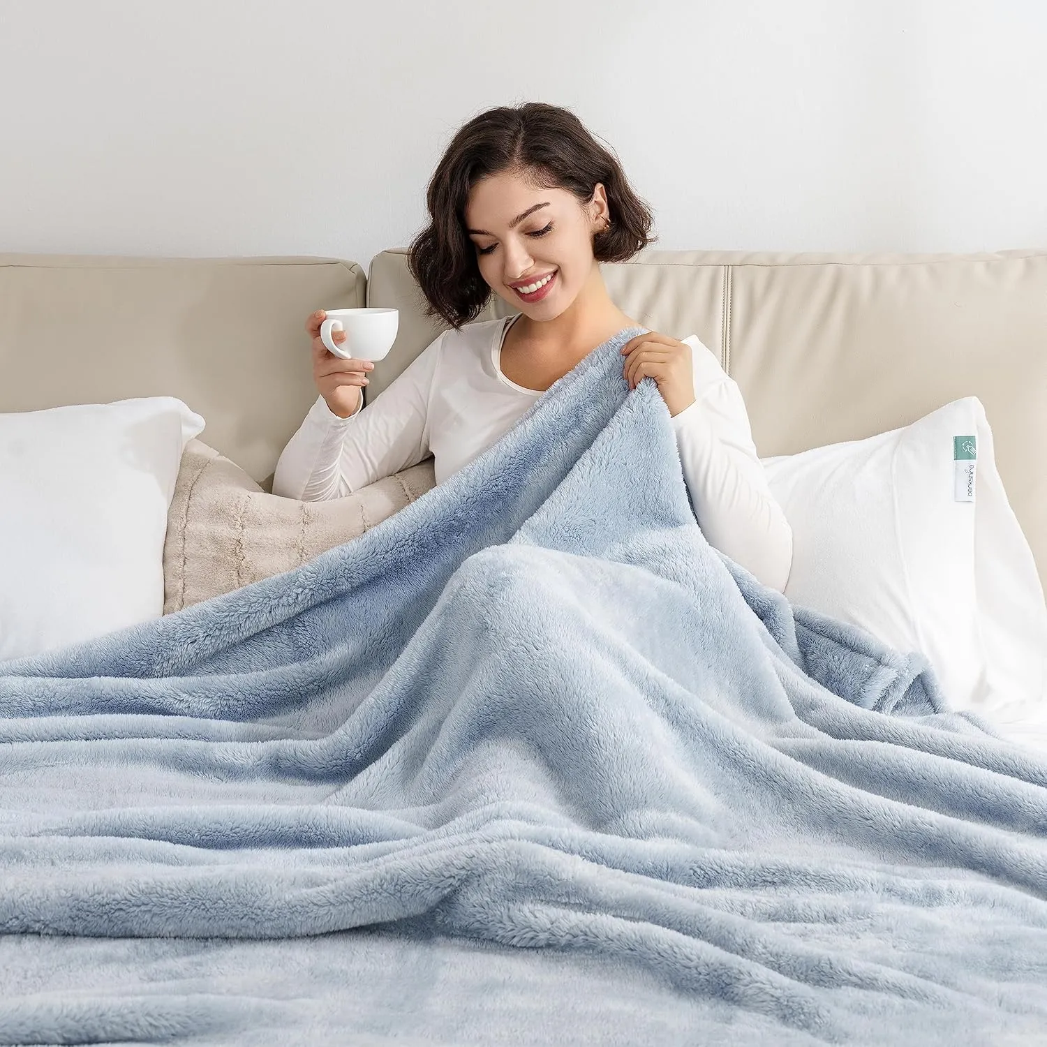 Berkshire Blanket Classic Extra-Fluffy™ Plush Blanket Twin Size, Soft Fuzzy Fluffy Long Hair Blanket for Couch Sofa Bed, Blue Mist, 60x92 Inches