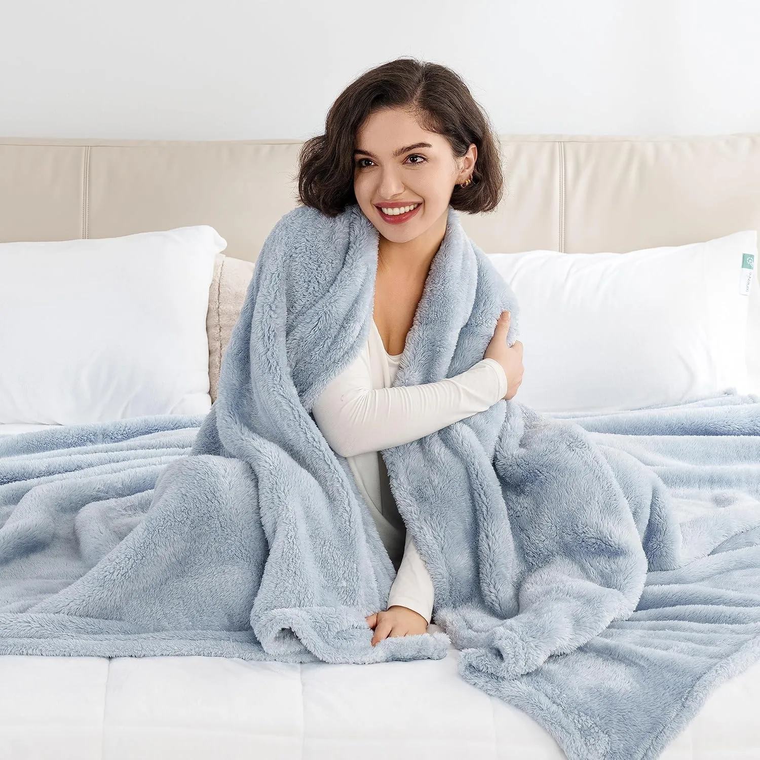 Berkshire Blanket Classic Extra-Fluffy™ Plush Blanket Twin Size, Soft Fuzzy Fluffy Long Hair Blanket for Couch Sofa Bed, Blue Mist, 60x92 Inches