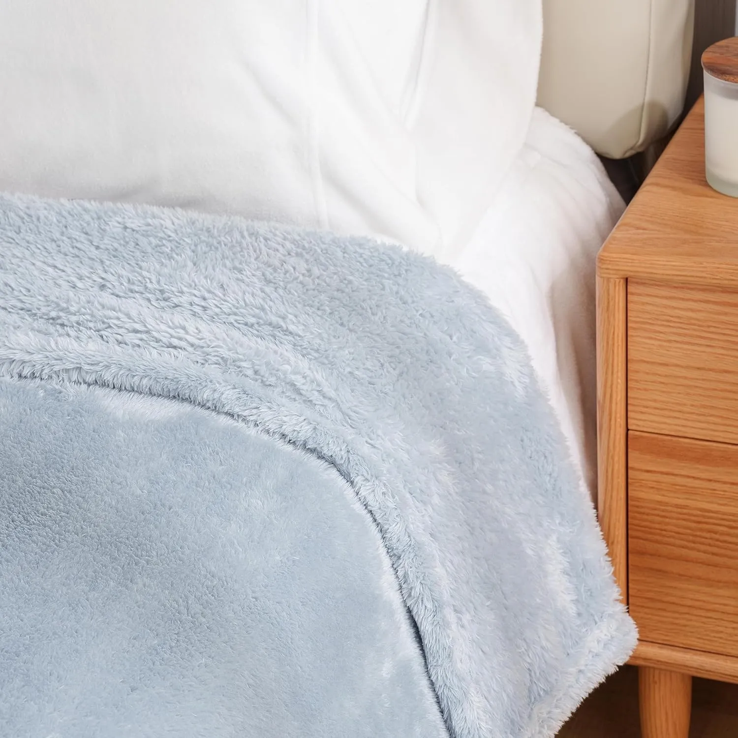 Berkshire Blanket Classic Extra-Fluffy™ Plush Blanket Twin Size, Soft Fuzzy Fluffy Long Hair Blanket for Couch Sofa Bed, Blue Mist, 60x92 Inches
