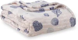 Berkshire Blanket-Classic Heavyweight Soft Printed VelvetLoft® Plush Blanket, Full/Queen Size Soft Fuzzy Warm Blanket for Couch Sofa Bed, Classic Shells Navy, 90in x 90in