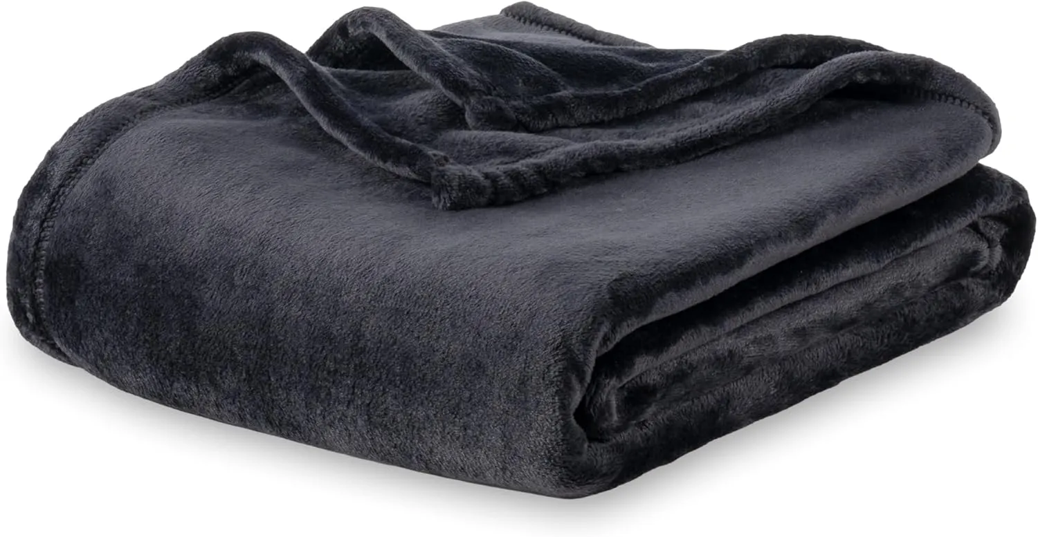 Berkshire Blanket Classic VelvetLoft® Solid Bed Blanket,Queen Size Bed Blanket,Lightweight Soft Fuzzy Plush Blanket for Bed and Couch,Black,90x90 Inches