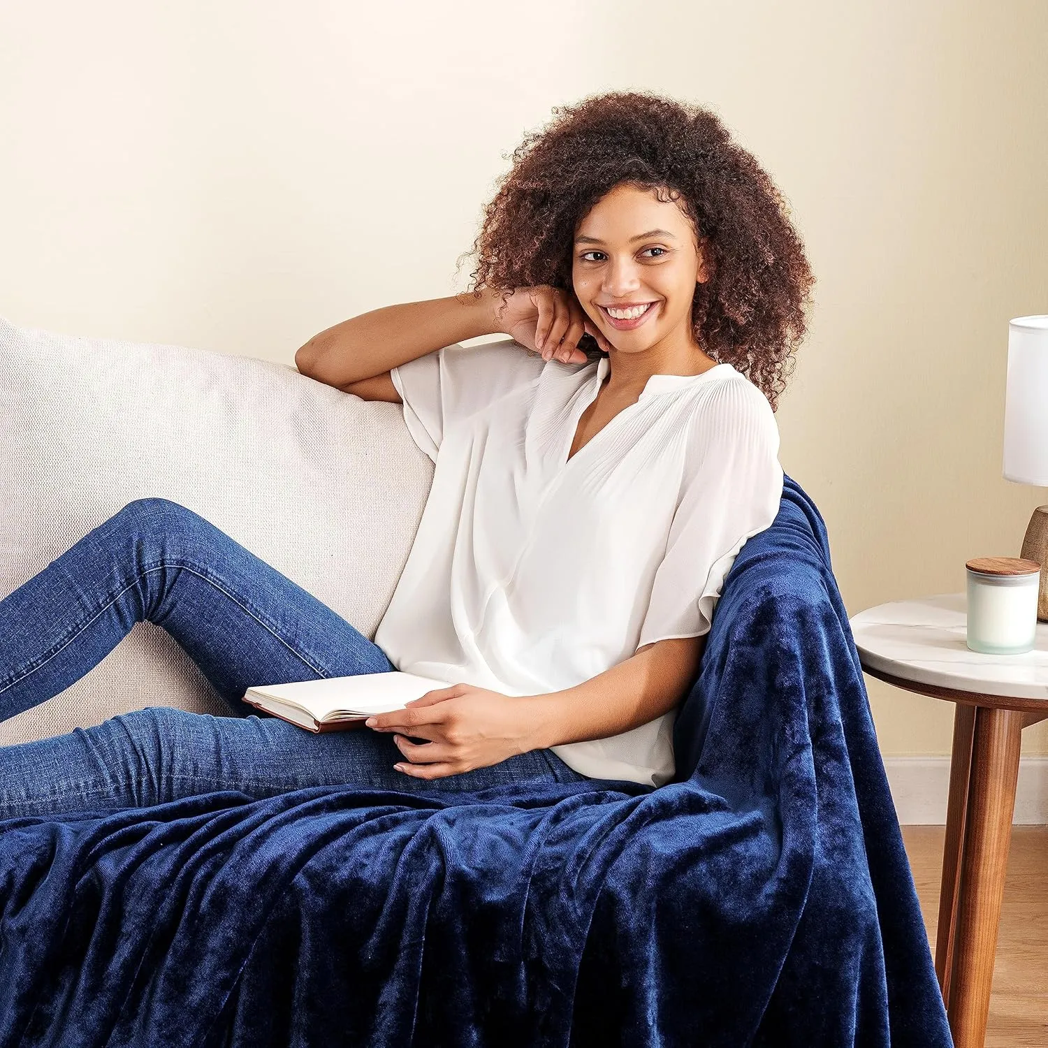 Berkshire Blanket Classic VelvetLoft® Solid Throw Blanket, Lightweight Soft Fuzzy Plush Throw Blanket for Bed and Couch, Dress Blues, 50x60 Inches
