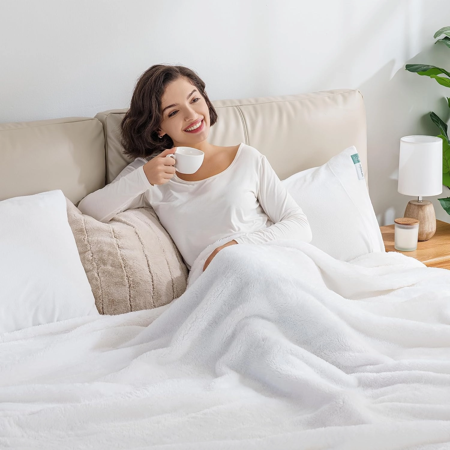 Berkshire Blanket Classic Extra-Fluffy™ Plush Blanket, Queen Size Bed Blanket, Soft Fuzzy Fluffy Long Hair Blanket for Couch Sofa Bed, True White, 90x90 Inches