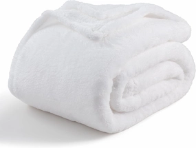 Berkshire Blanket Classic Extra-Fluffy™ Plush Blanket, Queen Size Bed Blanket, Soft Fuzzy Fluffy Long Hair Blanket for Couch Sofa Bed, True White, 90x90 Inches