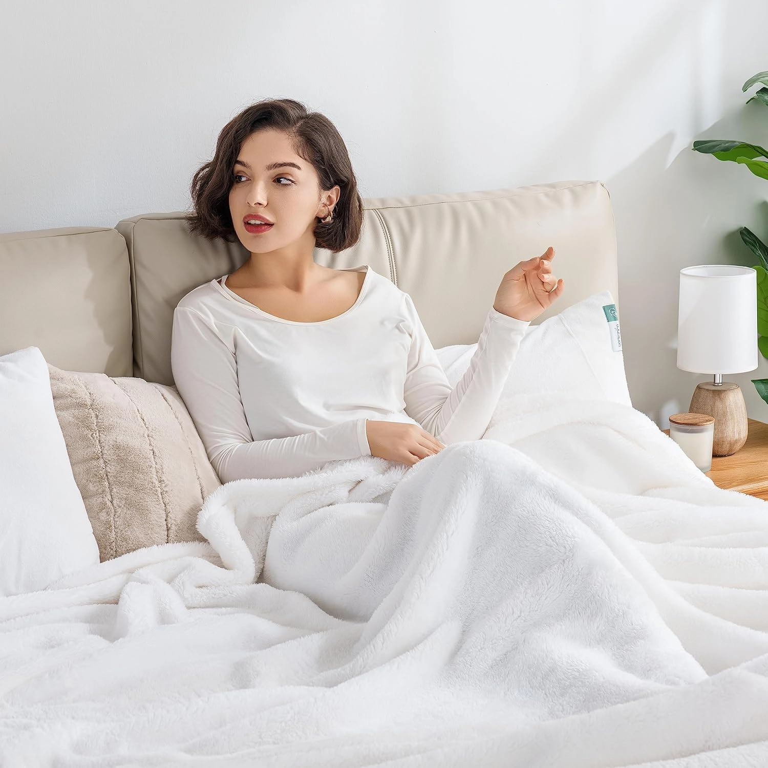 Berkshire Blanket Classic Extra-Fluffy™ Plush Blanket, Queen Size Bed Blanket, Soft Fuzzy Fluffy Long Hair Blanket for Couch Sofa Bed, True White, 90x90 Inches