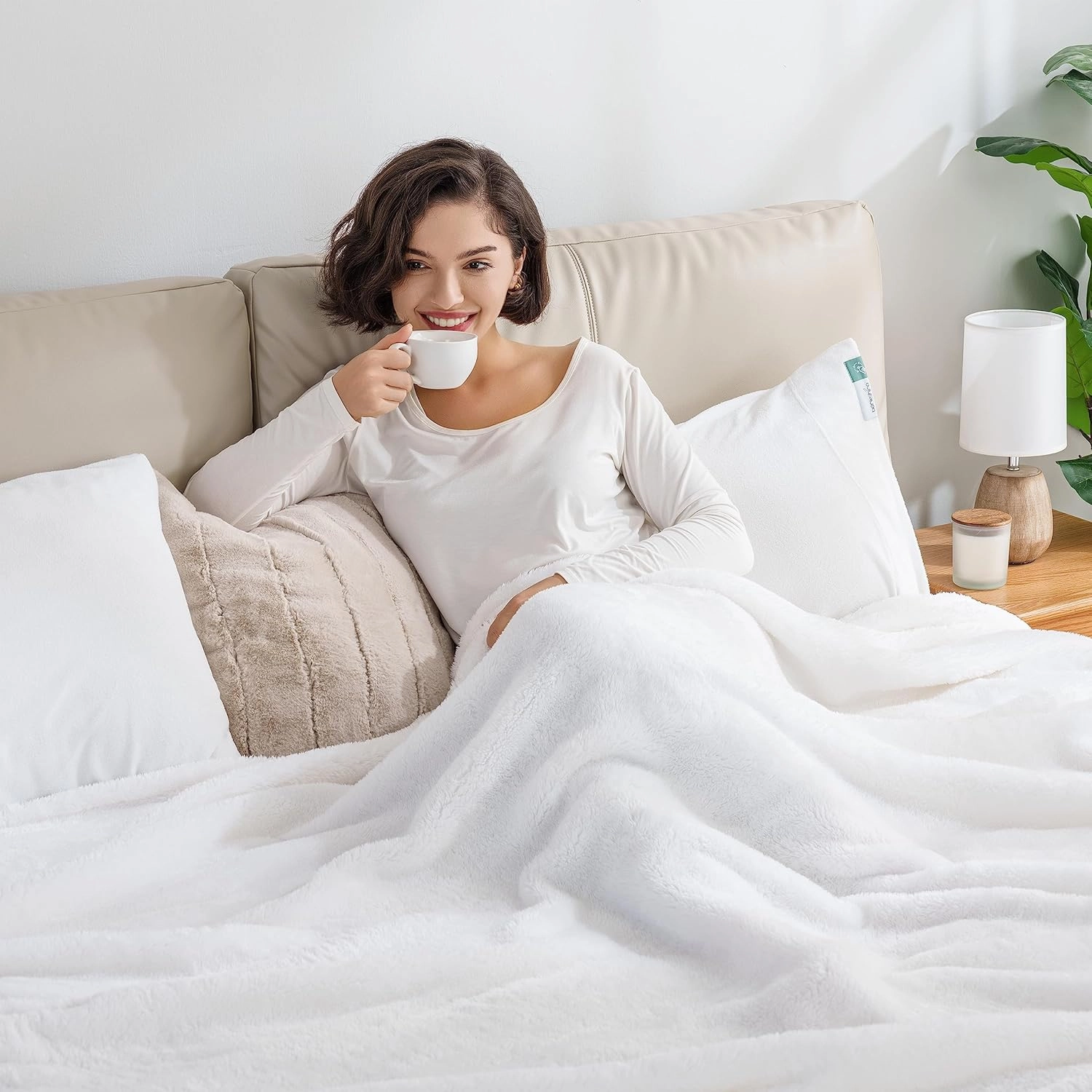 Berkshire Blanket Classic Extra-Fluffy™ Plush Blanket, Queen Size Bed Blanket, Soft Fuzzy Fluffy Long Hair Blanket for Couch Sofa Bed, True White, 90x90 Inches