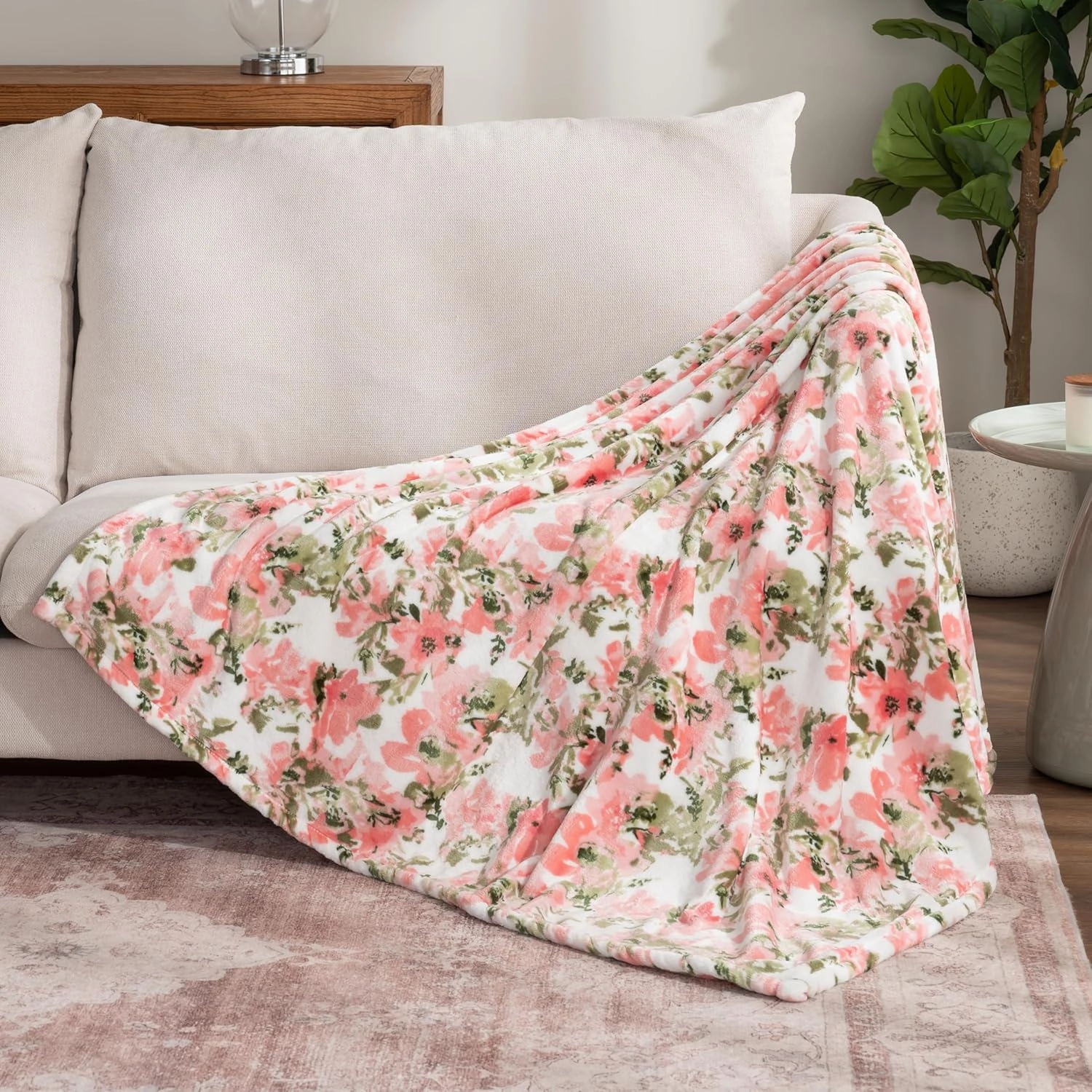 Berkshire Blanket-Classic Heavyweight Soft Printed VelvetLoft® Plush Throw Blanket, Cozy and Fuzzy, Abstraction Pink Green, 50in x 70in