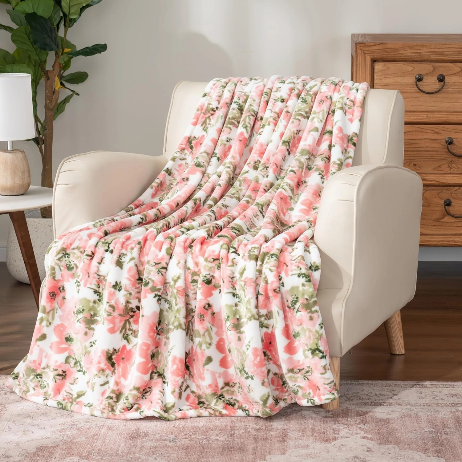 Berkshire Blanket-Classic Heavyweight Soft Printed VelvetLoft® Plush Throw Blanket, Cozy and Fuzzy, Abstraction Pink Green, 50in x 70in
