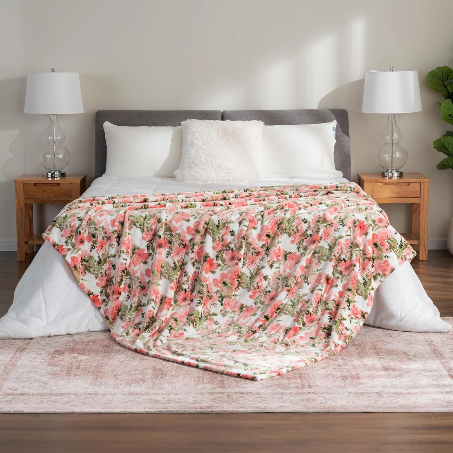 Berkshire Blanket-Classic Heavyweight Soft Printed VelvetLoft® Plush Warm Blanket, Twin Size Soft Fuzzy Blanket for Couch Sofa Bed, Abstraction Pink Green, 60in x 90in