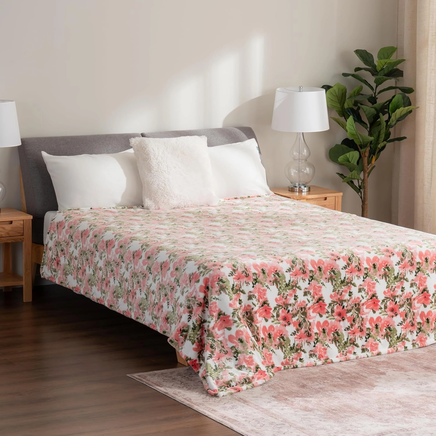 Berkshire Blanket-Classic Heavyweight Soft Printed VelvetLoft® Plush Warm Blanket, Twin Size Soft Fuzzy Blanket for Couch Sofa Bed, Abstraction Pink Green, 60in x 90in