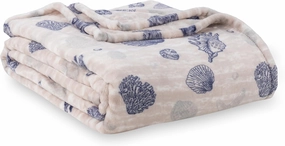 Berkshire Blanket-Classic Heavyweight Soft Printed VelvetLoft® Plush Warm Blanket, Twin Size Soft Fuzzy Blanket for Couch Sofa Bed, Classic Shells Navy, 60in x 90in