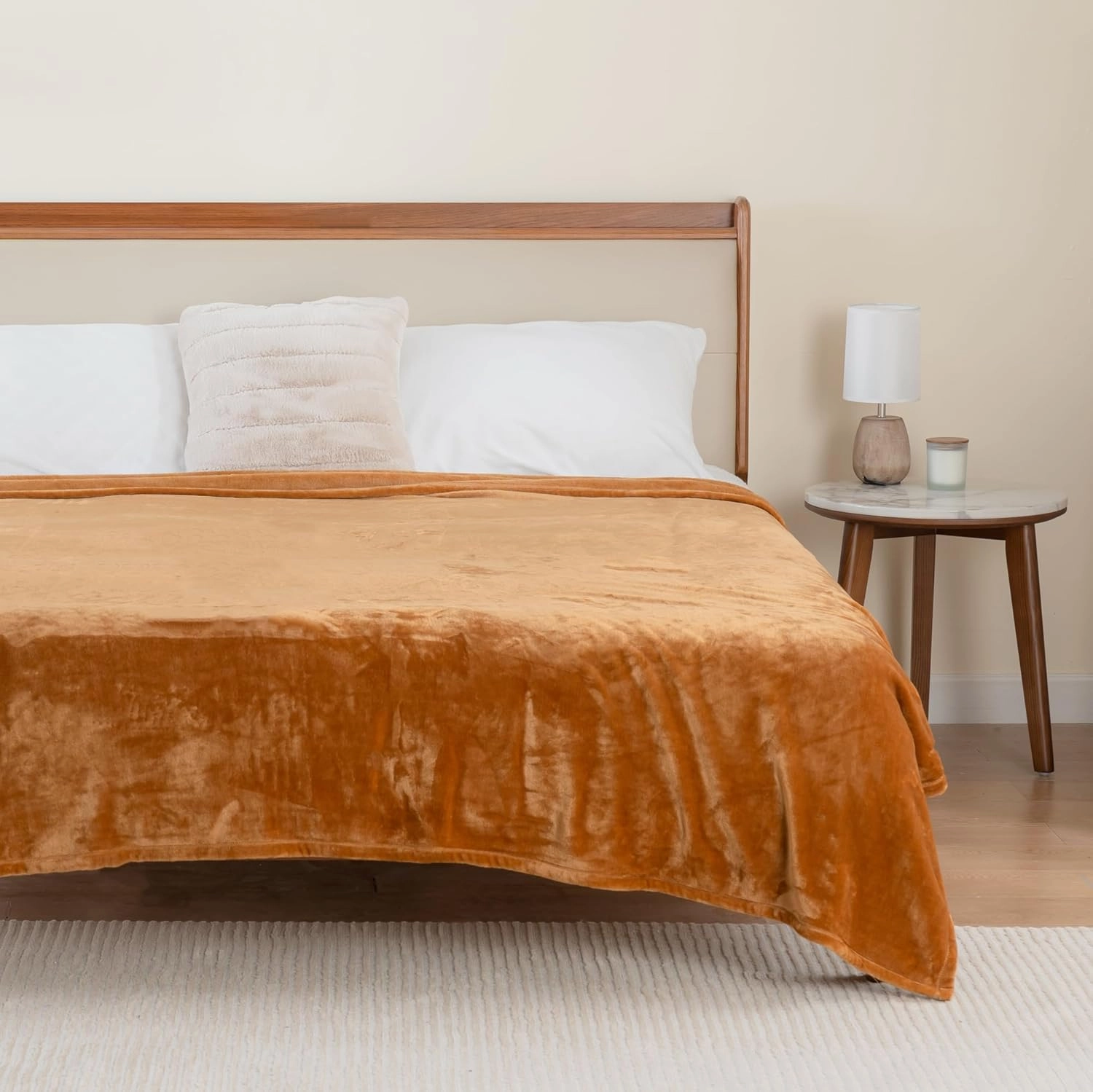 Berkshire Blanket Classic VelvetLoft® Solid Bed Blanket, Queen Size Bed Blanket, Lightweight Soft Fuzzy Plush Blanket for Bed and Couch, Butterscotch Orange, 90x90 Inches
