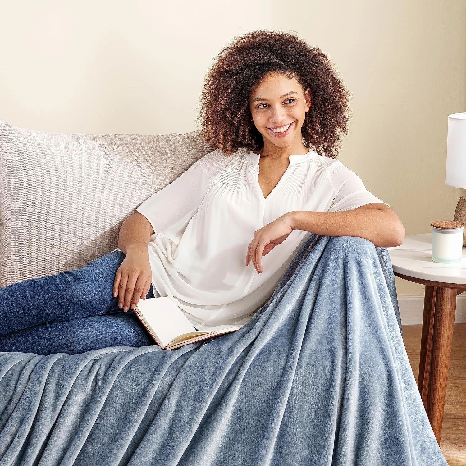 Berkshire Blanket Classic VelvetLoft® Solid Throw Blanket, Lightweight Soft Fuzzy Plush Throw Blanket for Bed and Couch, Polar Blue, 50x60 Inches