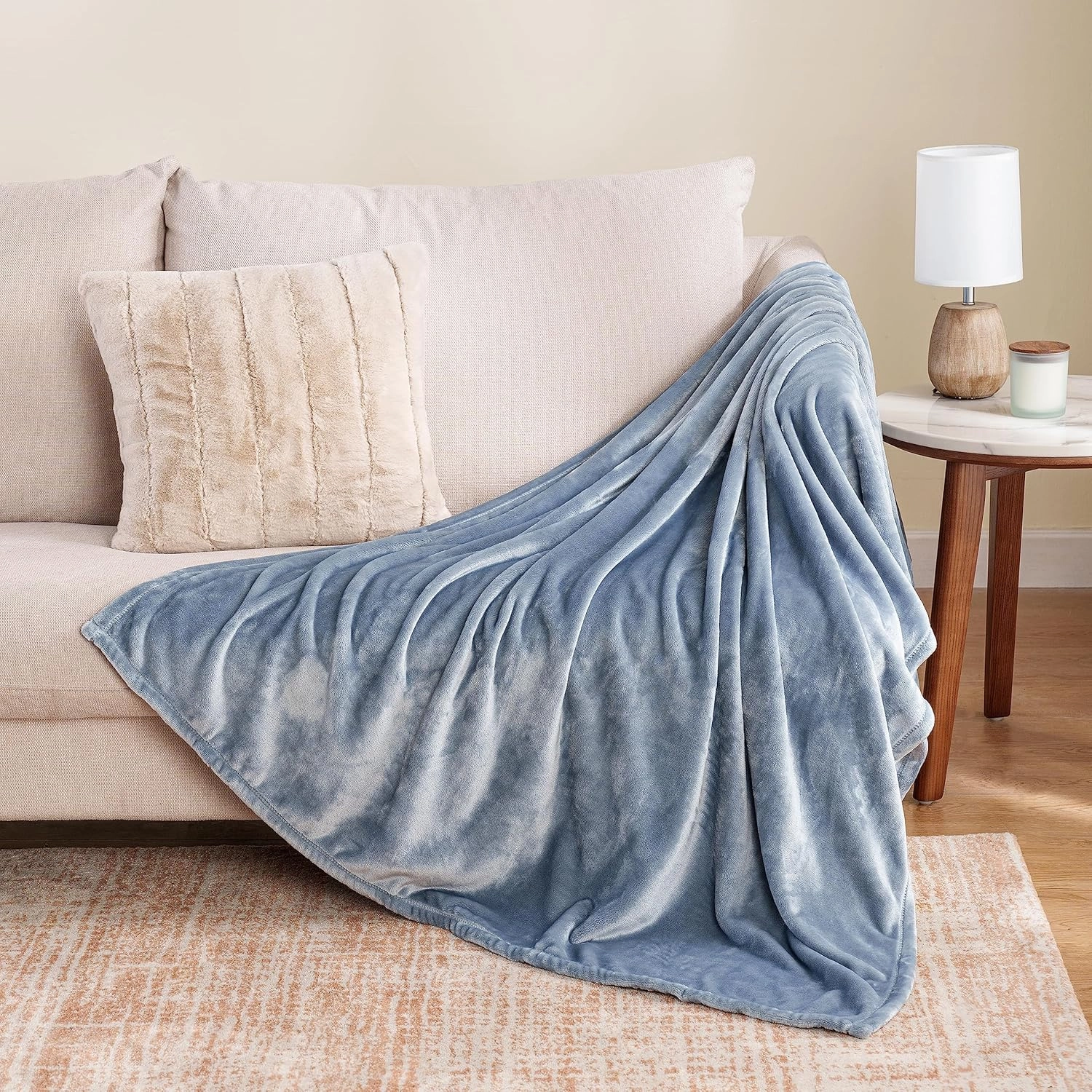 Berkshire Blanket Classic VelvetLoft® Solid Throw Blanket, Lightweight Soft Fuzzy Plush Throw Blanket for Bed and Couch, Polar Blue, 50x60 Inches