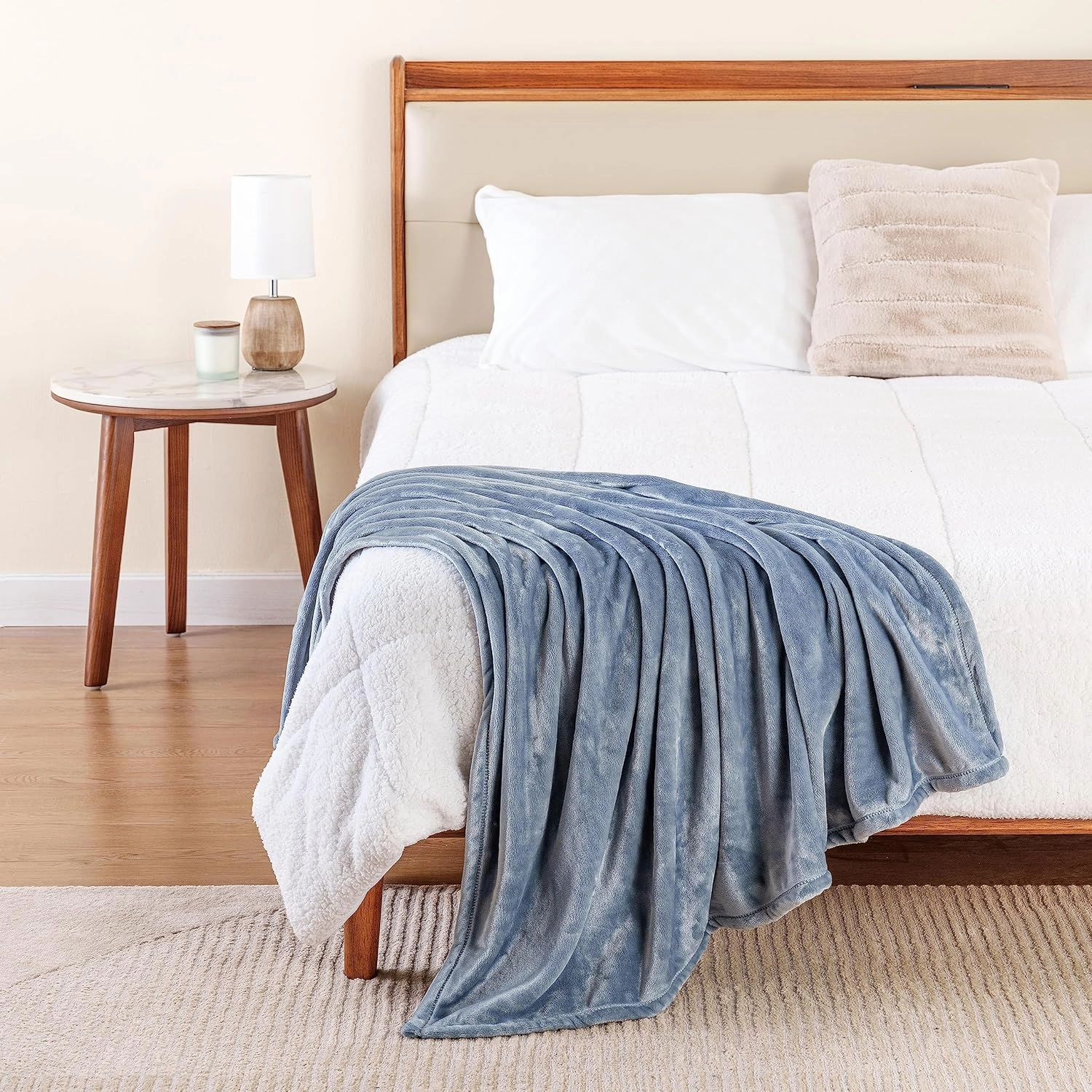 Berkshire Blanket Classic VelvetLoft® Solid Throw Blanket, Lightweight Soft Fuzzy Plush Throw Blanket for Bed and Couch, Polar Blue, 50x60 Inches