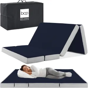 Best Choice Products 4in Portable Twin-Size Mattress, Tri-Fold Mattress for Camping, Guest, Toddler, Foam Plush w/Carry Case - Midnight Blue