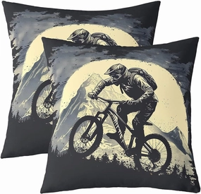Biking Pillow Covers Pack of 2,Cycling Riding Adventure Extreme Sports Throw Cushion Covers Double Sides,Natural Mount Mystic Moon Sky Vintage Square Sofa Couch Pillow Covers,20"x 20"