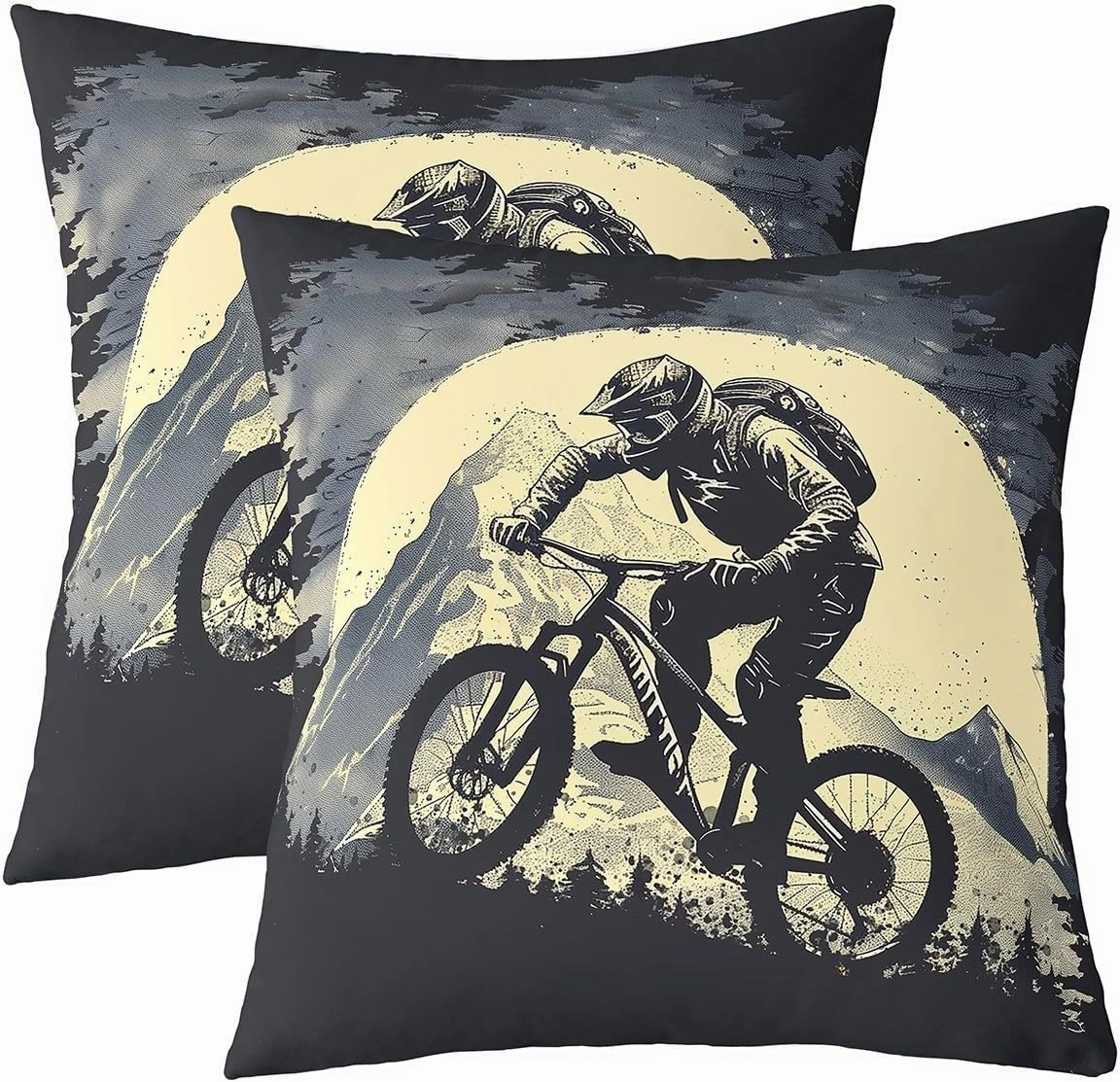 Biking Pillow Covers Pack of 2,Cycling Riding Adventure Extreme Sports Throw Cushion Covers Double Sides,Natural Mount Mystic Moon Sky Vintage Square Sofa Couch Pillow Covers,20"x 20"