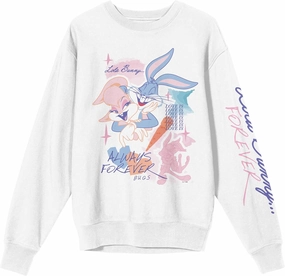 Bioworld Looney Tunes Lola & Bugs Bunny Always Forever Crew Neck Long Sleeve White Adult Sweatshirt