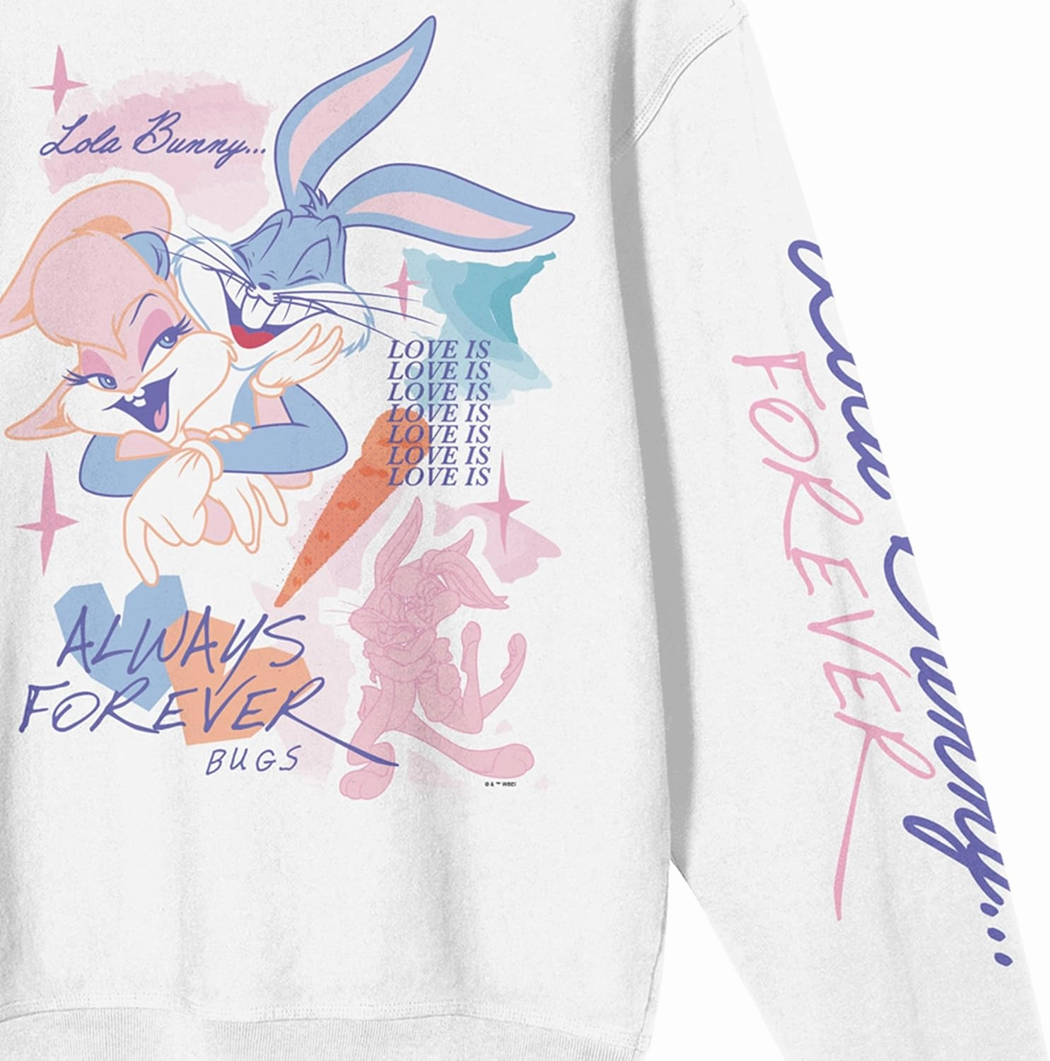 Bioworld Looney Tunes Lola & Bugs Bunny Always Forever Crew Neck Long Sleeve White Adult Sweatshirt