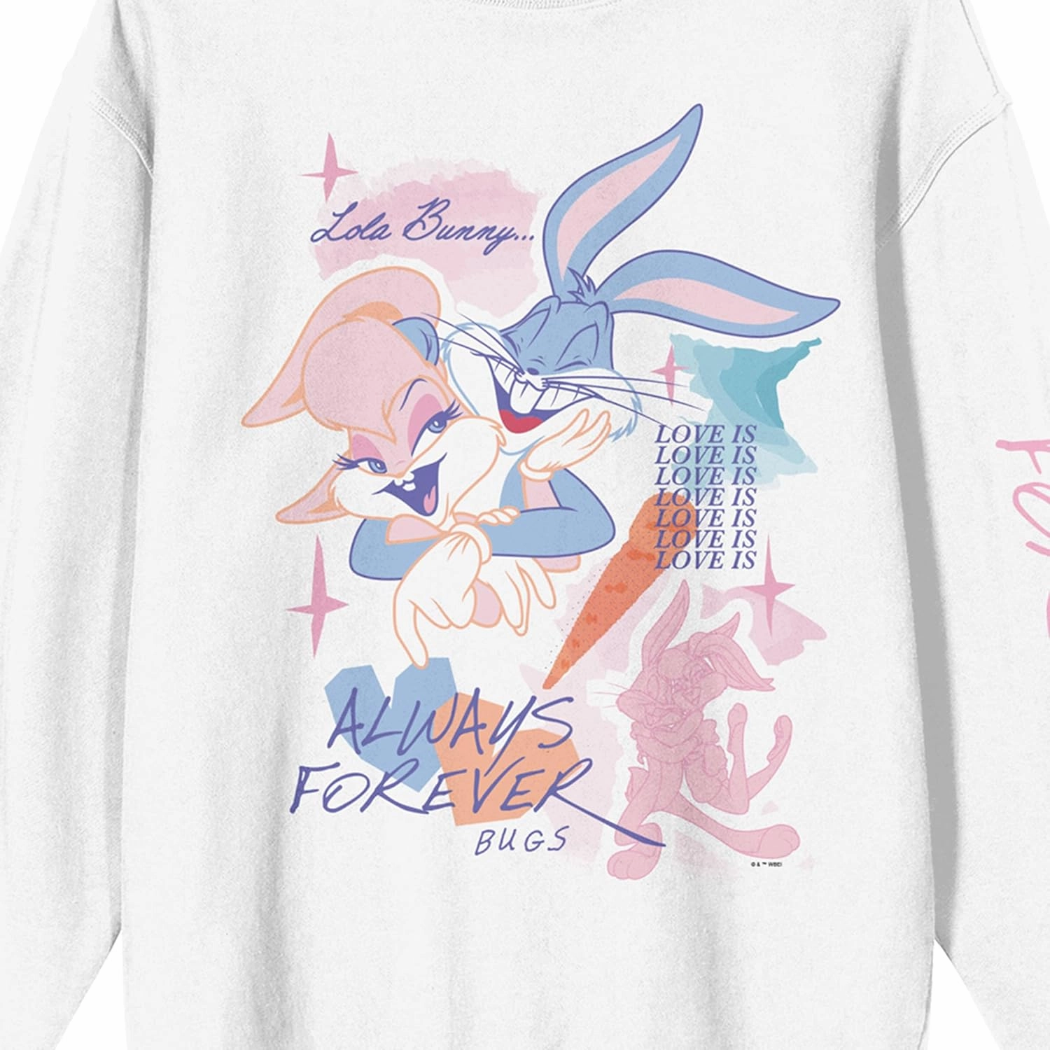 Bioworld Looney Tunes Lola & Bugs Bunny Always Forever Crew Neck Long Sleeve White Adult Sweatshirt