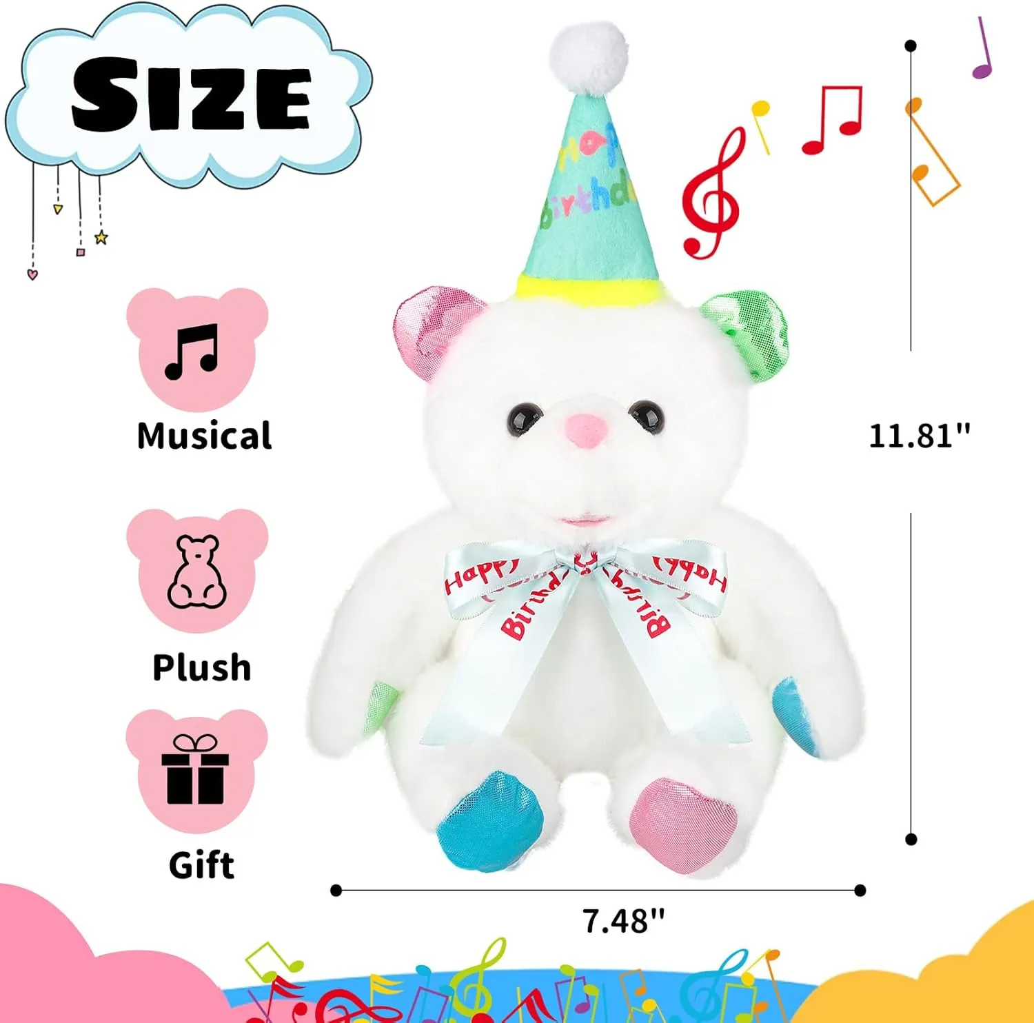 Birthday Gifts Singing Musical Plush Electric Teddy Bear Toy,Interative Stuffed Animated Toy That Plays Happy Birthday Songs, Gift for Kids Girls Boys, 12" Blue