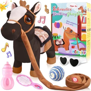 Black Pony Plush Interactive Singing Dancing Musical Realistic Pony, Stuffed Shaking Leash Horse Head Buttocks Toy for Boys Girls Birthday Christmas Thanksgiving Gift