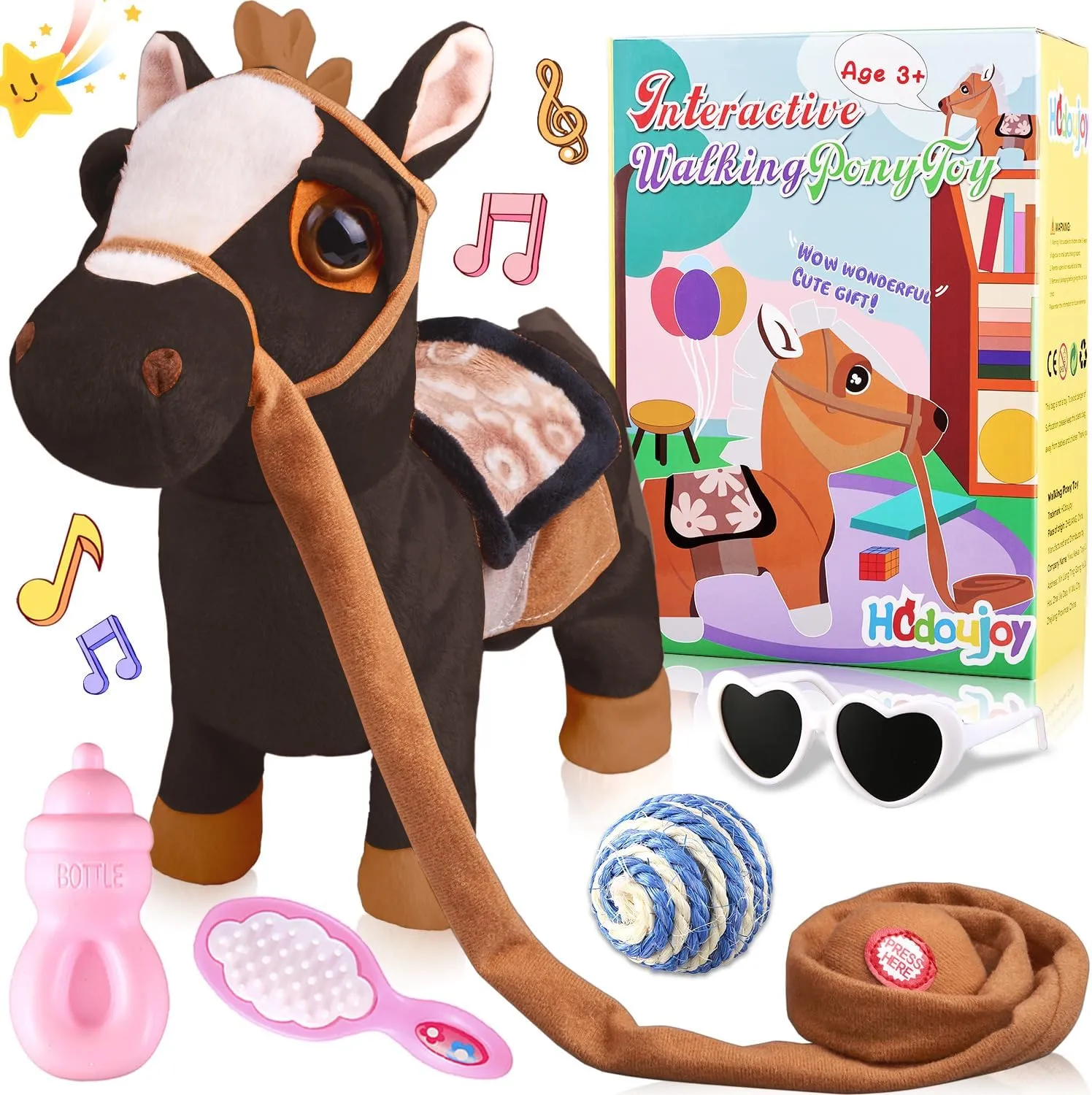 Black Pony Plush Interactive Singing Dancing Musical Realistic Pony, Stuffed Shaking Leash Horse Head Buttocks Toy for Boys Girls Birthday Christmas Thanksgiving Gift