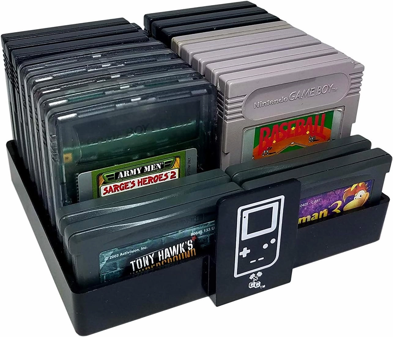 Black, Gameboy Compatible Game Organizer, Holds 20 Games, Cartridge Holder, Retro Video Game Collection, Clutter Reducing, Works with Nintendo Gameboy Gameboy Advance, Gameboy Color